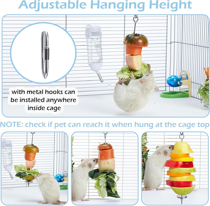 2Pcs Rat Enrichment Toys, 304 Stainless Steel Holder for Fruit Veggie | Fancy Mice Cage Puzzle Toy, Hanging Rodent Slow Feeder to Keep Pets Healthy, Bird Foraging Toy for Parakeet, Dishwasher Safe