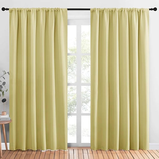 NICETOWN Living Room Curtains, Blackout Draperies, Paler Yellow, 1 Pair, 70 x 84-inch, Home Decorations Thermal Insulated Solid Rod Pocket Blackout Drapes for Cafe
