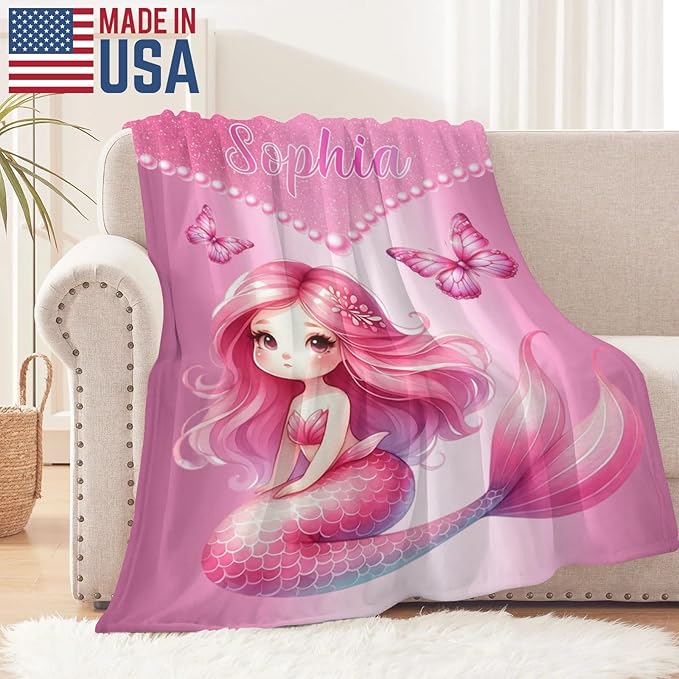 Personalized Baby Girl Blanket - Customized Throw Blanket Gift for Girls Newborns Teens Adults (Girl Design)