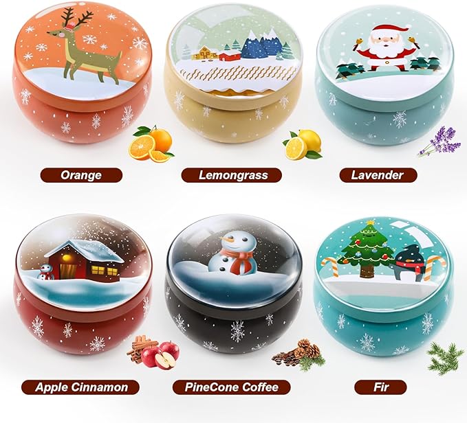 Christmas Scented Candle Gift 6 Pack, Christmas Candles for Home Scented, 100% Natural Soy Wax Long Lasting Jar Aromatherapy Candle Gifts for Women Men Adult