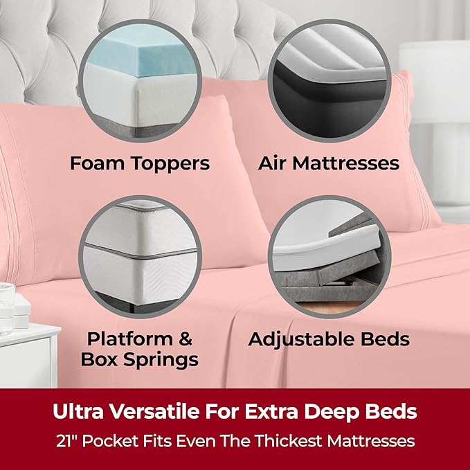 Mellanni Extra Deep Queen Sheets - 4 PC Iconic Collection Bedding - Hotel Luxury, Ultra Soft, Cooling Bed Sheets - Wrinkle, Fade, Stain Resistant (Queen, Coral)