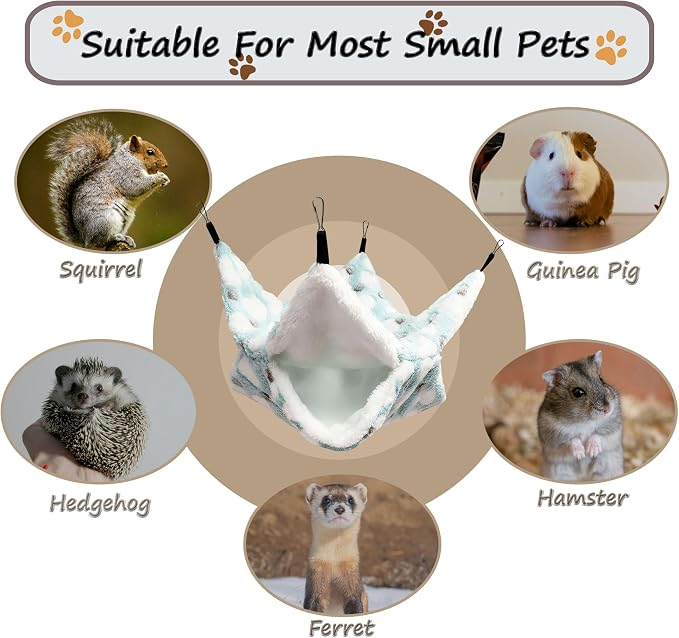 Guinea Pig Ferret Hammock for Cage - Machine Washable Double-Decker Hanging Bed - Fits Sugar Glider,Rat,Hamster,Gerbil - 13.3" x 13.3" - Love Green Pattern