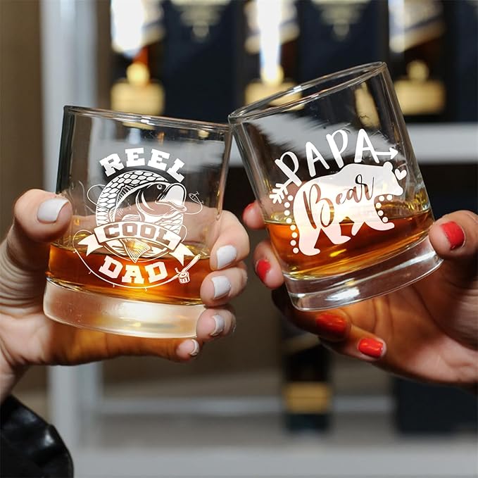 Papa Whisky Glass Birthday Gifts for Papas from Grandkids Papa Bear 11Oz Old Fashioned Whisky Glass Christmas Fathers Day Drinking Glasses Presents for Papas