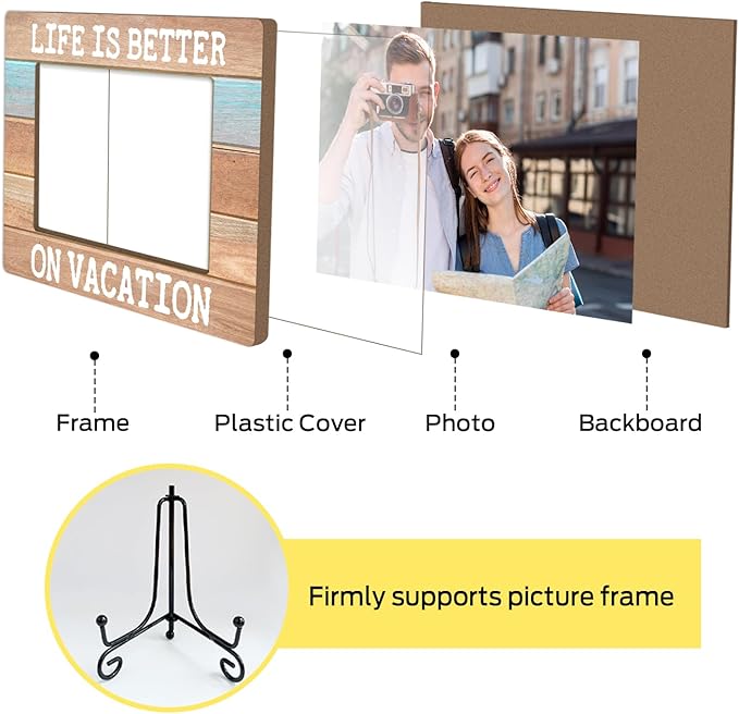 Life Is Better On Vocation Wood Photo Frame for Friends BFF Women Men, Beach House Picture Frame 4 x 6 Tabletop Display Vacation Gifts for Couple, Home Office Living Room Holiday Decors -14