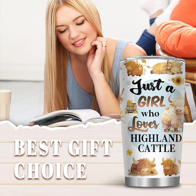 Highland Cows Cup Tumbler Travel Mug with Brush & Straw 20oz Cow Gifts | Cute Cow Gifts for Women Girls Mom Friends Lovers Cowgirl, Farming Gift for Christmas Birthday, 1 PCS