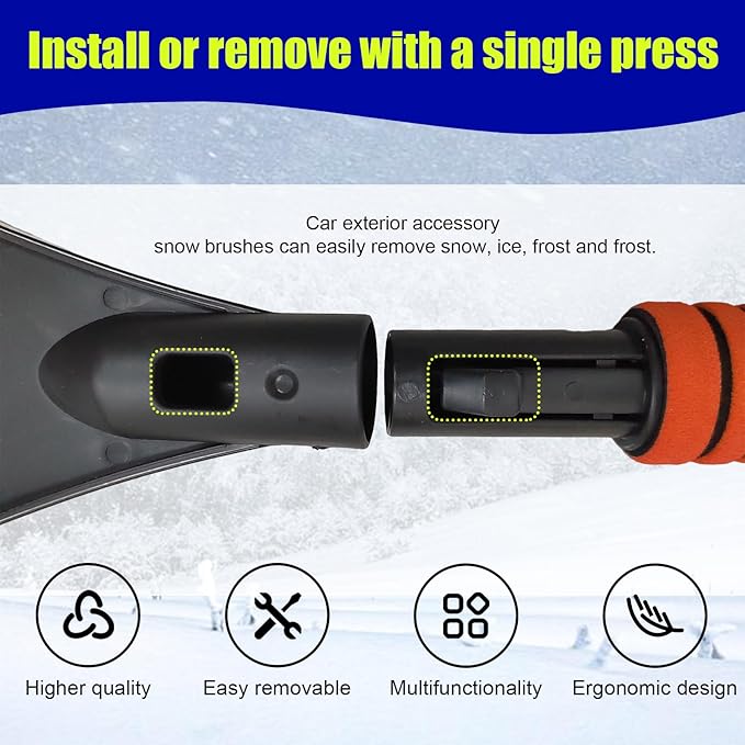 24 Inch Car Snow Scraper and Brush, Detachable Scratch Free Ice Scraper with Ergonomic Foam Grip, Universal Winter Snow Removal Tool for Car Windshield Window (Orange)
