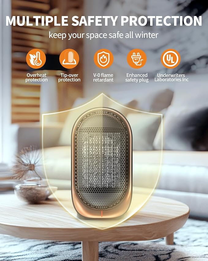 Space Heater, Portable Small Heaters for Indoor Use, Electric Desk Heater with Overheat and Tip-Over Protection, Mini Personal Heaters for Home Office Workspace, Black