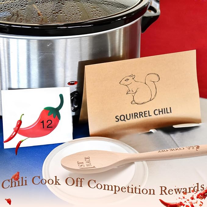 Soaoo Set of 3 Chili Cook Off Trophy Wooden Spoon Prizes Chili Engraved Cooking Spoons for 1st 2nd 3rd Cooking Competition Award(Carved at Handle and Spoon Surface)
