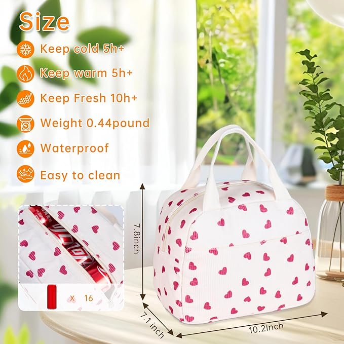 Lunch Bag for Women Men Girl,Large Cute Corduroy Lunch Tote Bags - Reusable Insulated Lunch Box for women with Handle, Leakproof WaterProof Design for Office, School, Work,Picnic.