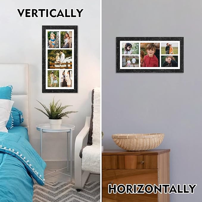 11x23 Picture Frame Display 5 opening 5x7 and 8x10 Picture Frame Collage,Multi Photo Frame with Mat,Plexiglass,Horizontal and Vertical Formats for Wall Decor,Black Wood Grain