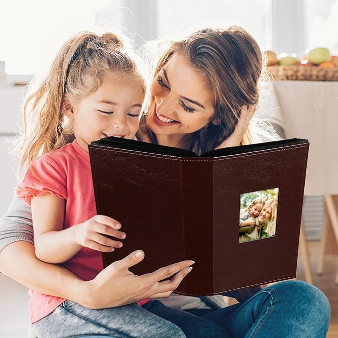 Ywlake Photo Album 4x6 300 Pockets, Leather Photo Albums Holds 300 Horizontal Only Pictures Brown