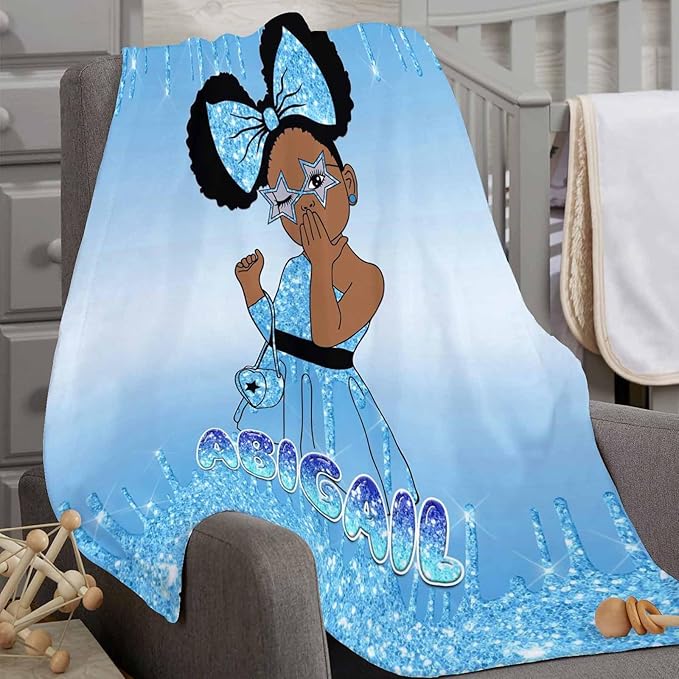D-Story Custom Name Blanket Personalized Blanket and Throws Black Girl Blanket Customized Blankets with Name Text for Adult Kids Gift for Newborn, Toddler on Baby Birthday