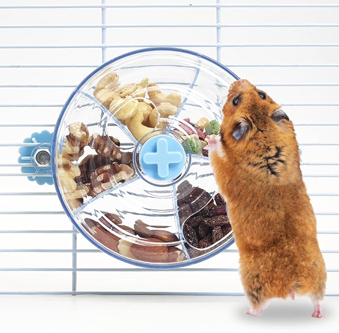 VCEPJH Rat Foraging Toy Interactive Slow Feeder with Transparent Rotating Treat Dispenser Wheel for Enrichment Activities Pet Rat Cage Accessories Ideal for Syrian Hamster Gerbil Mice (Blue)