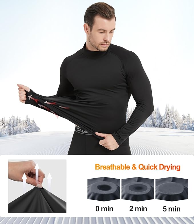 Dalavch 5 Pack Thermal Compression Shirts for Men Mock Turtleneck Long Sleeve Running Undershirt Base Layer Tops for Winter