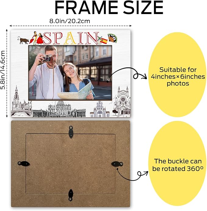 Spain Gifts Wood Photo Frame Wedding Honeymoon Vacation Gifts for Couple Tabletop Display 4 x 6 Picture Frame Gifts for Friends BFF, Spain Souvenirs Home Office Desk Holiday Decorations -13
