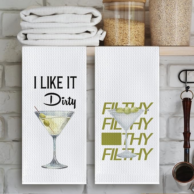 Dirty Martini Gift - Martini Accessories,Martini Hand Towel,Funny Dirty Martini Mix Kitchen Towels,Martini Gifts for Women,16 X 24 Inches,Set of 2