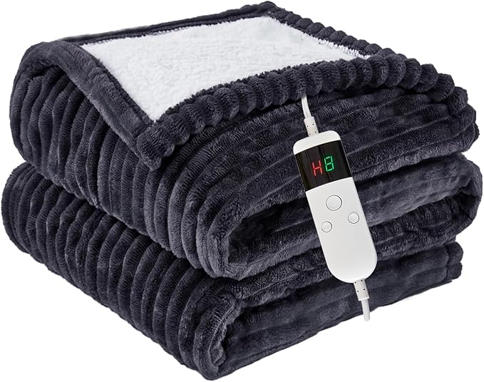 Heated Blanket Electric Twin, Soft Flannel Heating Blanket with 8 Hours Auto Off 10 Fast Heating Levels Machine Washable Sherpa Heated Blanket with Overheating Protection