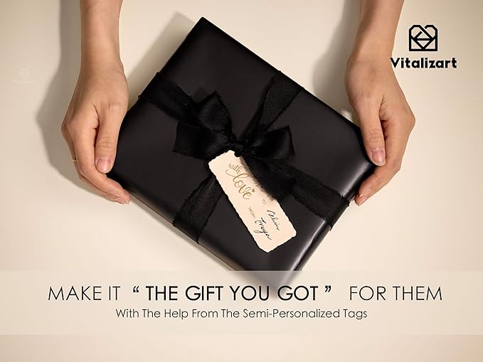 Vitalizart Black Matte Metallic Wrapping Paper Set 30" With Silk Satin Ribbon & Gift Tags Christmas Gift Wrapping Birthday Baby Shower Wedding Bouquets Handmade Crafts 197"(16.4 Ft) Black Ribbon
