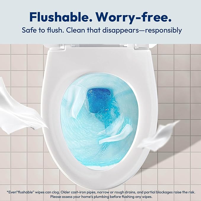 Flushable Wet Wipes - 6 Portable Travel Size Packs (60 Ct) - Unscented Extra-Large Body & Hand Tissue with Vitamin E & Aloe - For Adults, Kids & Children - Perfect for On-the-Go & Outdoor Use
