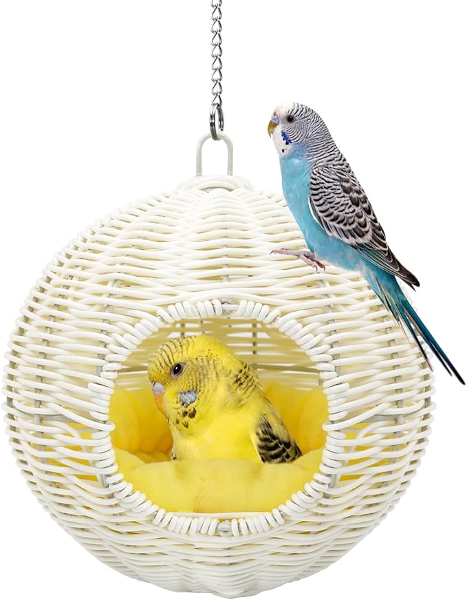 Chewproof Steel Frame Bird Nest for Cage, Washable Small Bed Hammock | Bird Hideout Lay Eggs Parakeet Nest Sleep Rest, Parakeet Warm Bed House Hut for Lovebird, Canary, Budgie, with Cushion