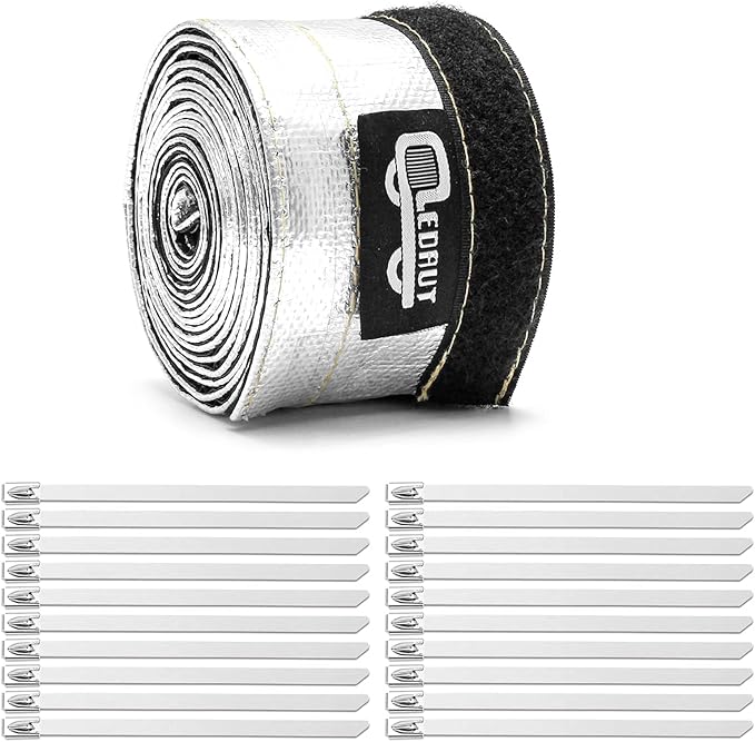 Heat Shroud Aluminized Sleeving Heat Shield fuel line wire heat sleeve 1/2" I.D. x 10FT with 20 Pcs 3.9Inch Stainless Steel Cable Metal Zip Ties