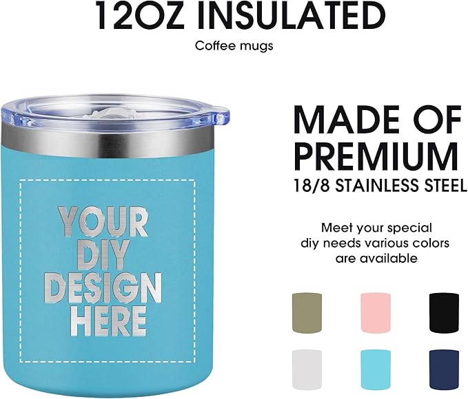 Personalized Custom Tumbler Print in USA 12oz 100Pcs Stainless Steel Travel Coffee Cup with Lid & Straw Double Wall Insulated Mug With Colorful Text Logo Photo