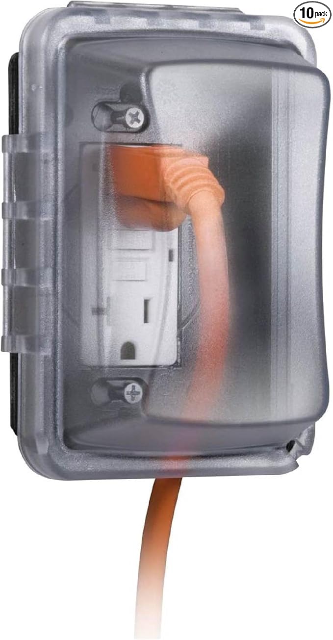 TayMac MM410C Single Horizontal/Vertical Mount 1-Gang Weatherproof In-Use Electrical Outlet Cover for Home Improvement,2.75 in,Clear,(Pack of 10)
