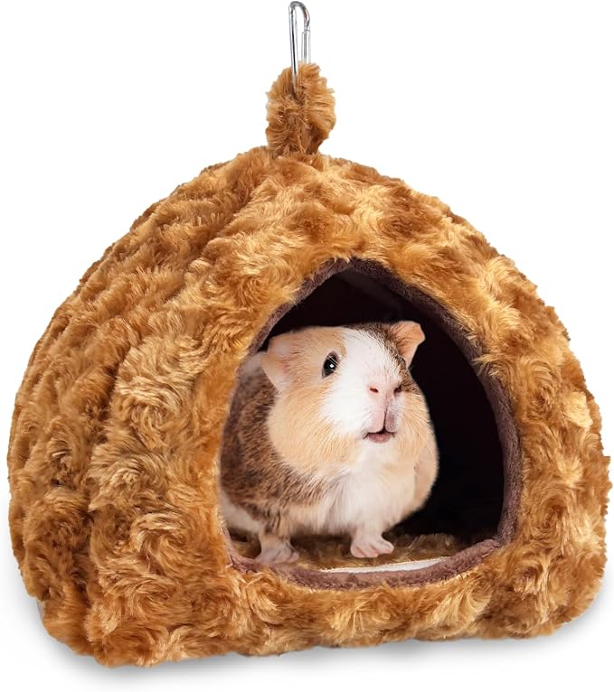 PINVNBY Guinea Pig Hamster Bed Warm Bunny Hideout Dwarf Rabbit Hideway Winter Sleeping Guinea Pig House for Hedgehog Ferret Rat Chinchilla and Other Small Animals（Brown）