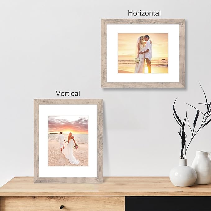 iRahmen 11x14 Picture Frame Set of 2 with Tempered Glass, Smoke Gray Frame Display 8x10 Picture with Mat or 11 x 14 Without Mat, Wooden Photo Frame for Horizontal or Vertical Wall Mount