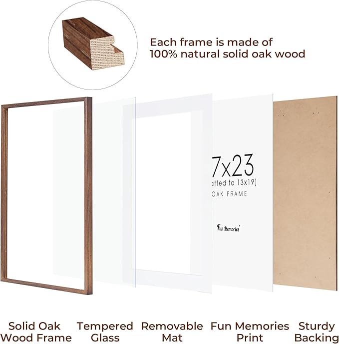 17x23 Picture Frame, Solid Oak Wood Poster Frame, Photo Frame for Wall 17x23 Matted to 13x19, Tempered Real Glass, Photo Frame for Vertical or Horizontal Hanging, (Walnut Color, 1 Pack)