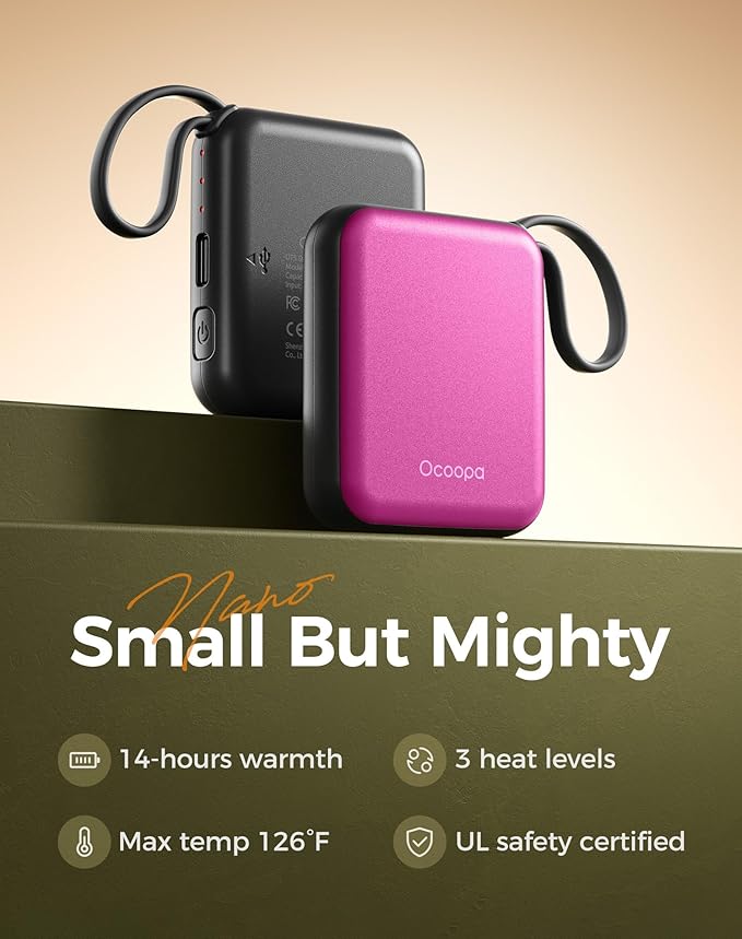 OCOOPA Hand Warmers Rechargeable, Smart Temp Control,100℉ -126℉, UL Safe, 7H*2 Long Battery, Small Palm-Sized Slim Fits Gloves, Purse, Camping, Travel, Cold Hands Gifts Women,UT5 Nano