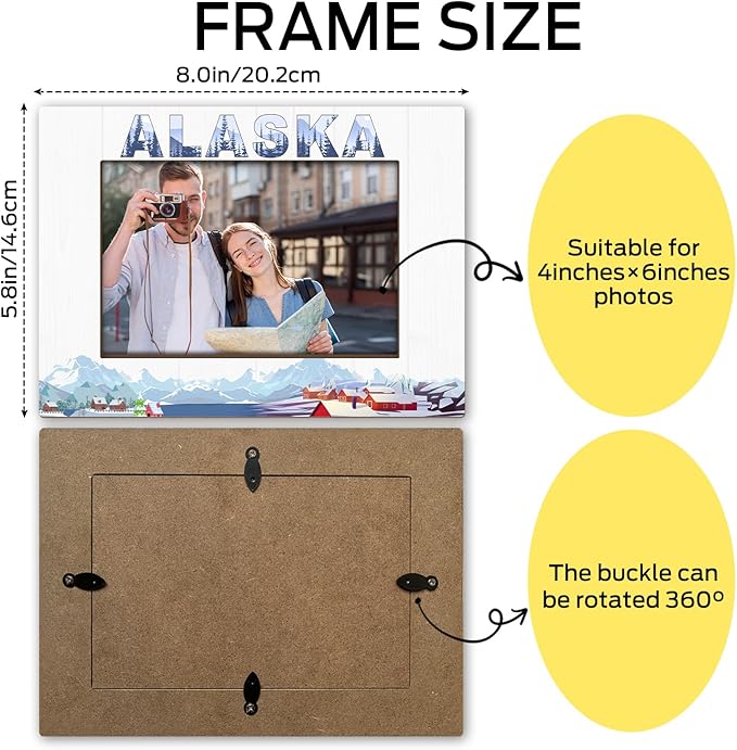 Alaska Wood Photo Frame Wedding & Honeymoon Gifts for Couple & Friends - 4 x 6 Picture Frame Souvenirs for Home Office & Desk Decorations