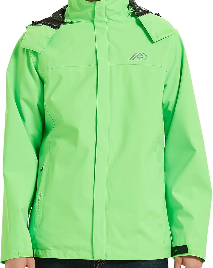 OTU Men's Lightweight Waterproof Hooded Rain Jacket Outdoor Raincoat Shell Jacket for Hiking Travel