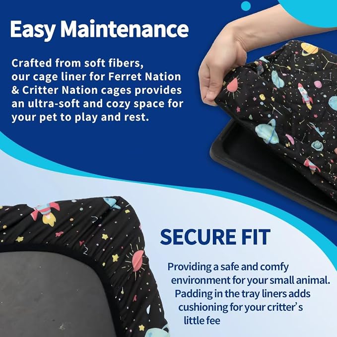 YKD Ferret Cage Liners for Ferret Nation & Critter Nation Cages | Waterproof Chinchilla Cage Accessories, Washable Bedding, for Ferrets, Chinchillas, Rats (Black, Double Unit Set)