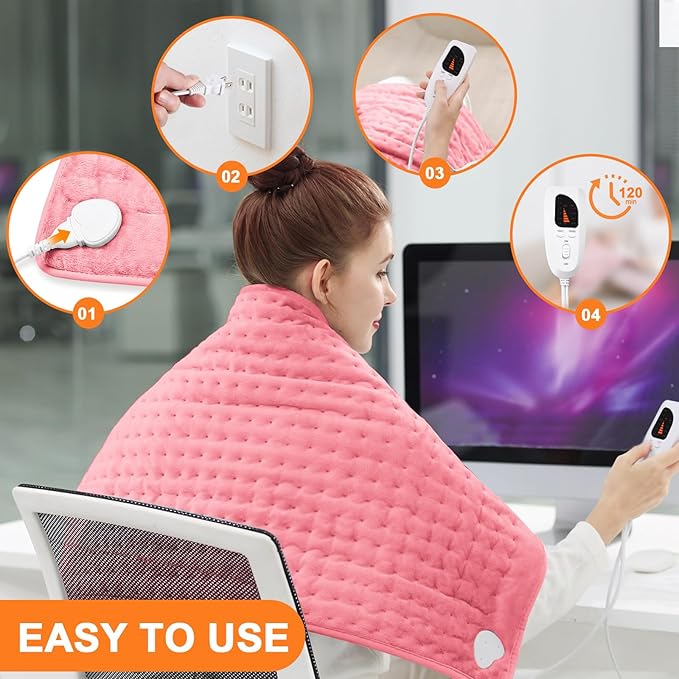Deepsoon Heating Pad,Electric Heating Pads for Back,Neck,Abdomen,Moist Heating Pad for Shoulder,Knee,Arms,Legs,Dry/Moist Heat & Auto Shut Off,Christmas Gifts for Men and Women,BabyPink,40x20 Inch