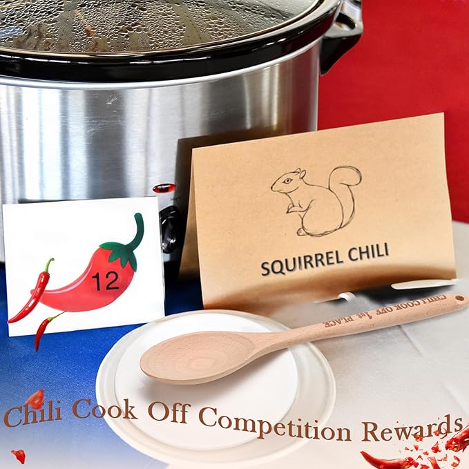 Soaoo Set of 3 Chili Cook Off Trophy Wooden Spoon Prizes Chili Engraved Cooking Spoons for 1st 2nd 3rd Cooking Competition Award(Carved at Handle)