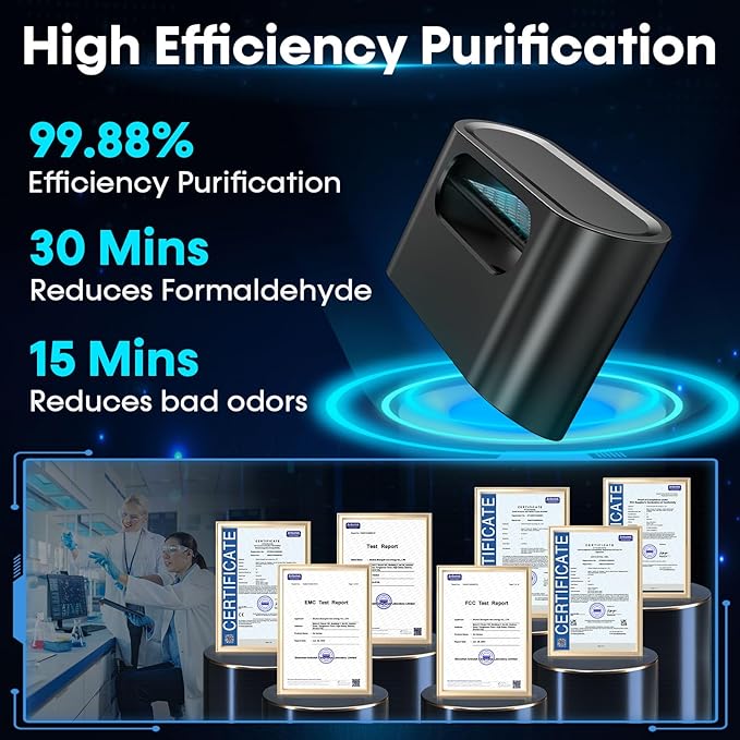 Compact Car Air Purifier- Easy Install Portable Filter-Free Odor Eliminator for Smoke, Pet Odors and VOCs, Silent Operation, Universal Vent Clip for Car by Yakry