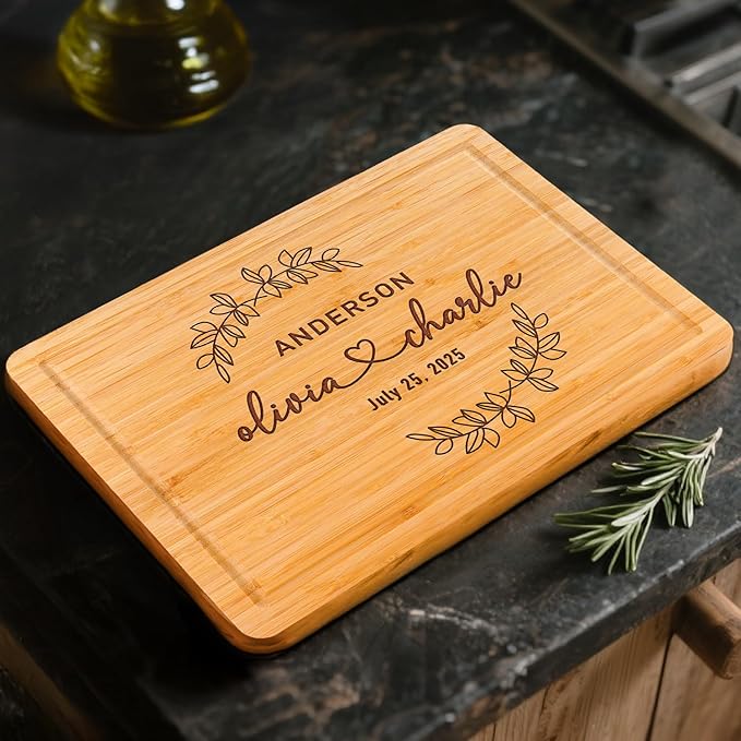 Personalized Wedding Gifts for Couples 2025, Engraved Cutting Board for Newlyweds, Couple, Women, Men, CustomName Love Cutting Board for Wedding, Anniversary, Christmas, New Home, Bamboo Serving Board