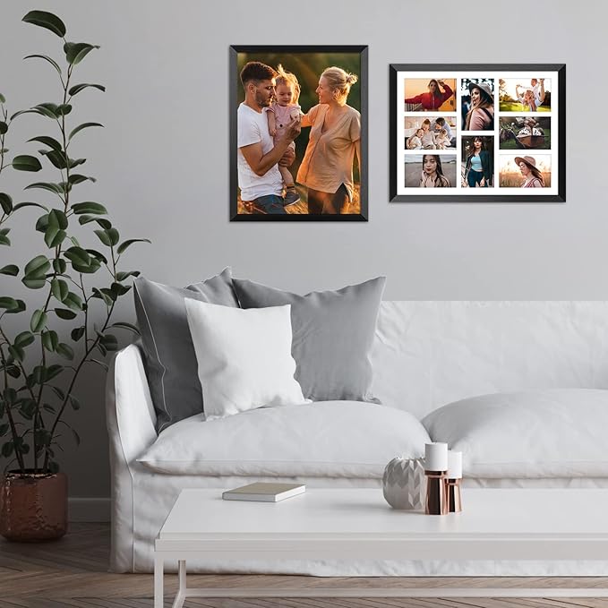 13x17 Collage frame with 8 Openings 4X6 Pictures, Multiple Picture Frame with Mat, Wall or Tabletop Decor, Black Wood Grain,2 Pack