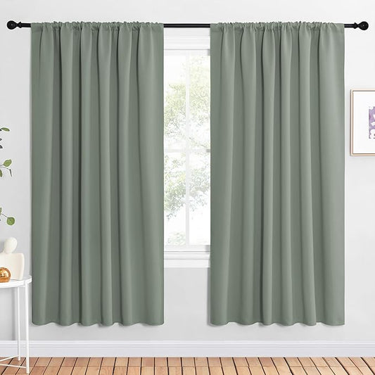 NICETOWN 2 Panels Blackout Curtains, Rod Pocket Window Curtains Room Darkning Drapes for Bedroom/Living Room, Thermal Insulated Solid Draperies for Home Office/Study, 62 by 72-Inch, Greyish Green