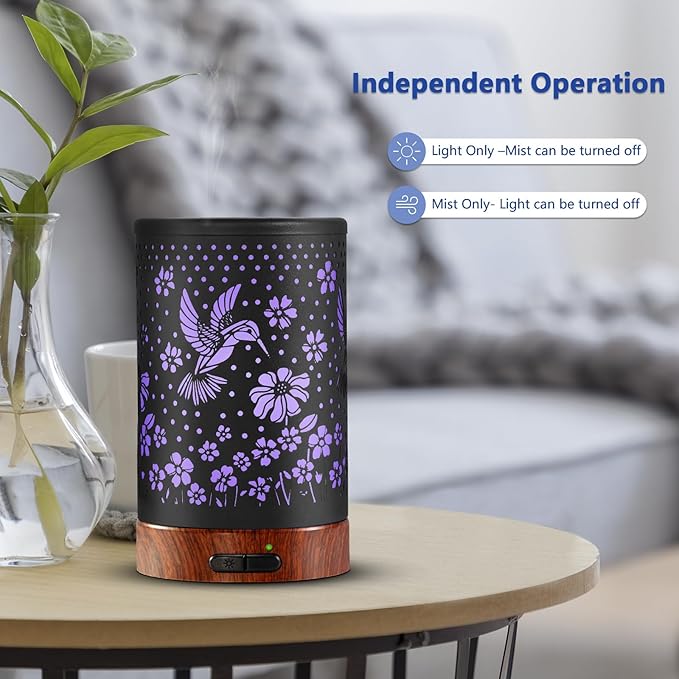 Essential Oil Diffuser Aromatherapy Diffuser - Metal Aroma Diffuser for Home 150ml Ultrasonic Cool Mist Diffuser with 7 Colors Light Waterless Auto-off Protection for Home Office SPA Yoga Decor & Gift