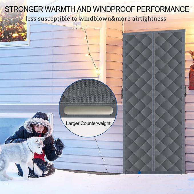 Magnetic Thermal Insulated Door Curtain,Fits Door Size 72'' x 80'', Durable Oxford Cloth Thicken Cotton Fiber Fill, Temporary Doors Insulation Cover,Soundproof Weatherproof Doors Blanket