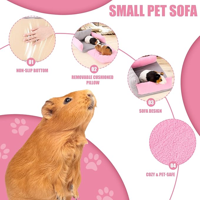 Guinea Pig Couch - Guinea Pig Sofa, Removable Cushioned Pillow, Stuffed Arms and Back, Super Cozy, Ideal Bed for Small Pets