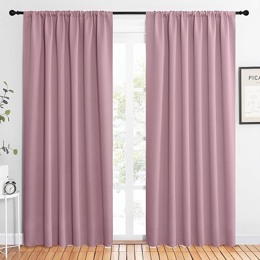NICETOWN 2 Panels Blackout Curtains, Rod Pocket Thermal Insulated Drapes 84 inches Long, Easy-Care Modern Home Decoration Sunshades for Guest Room, Living Room, Office, 62 x 84 Inch, Rouge Pink