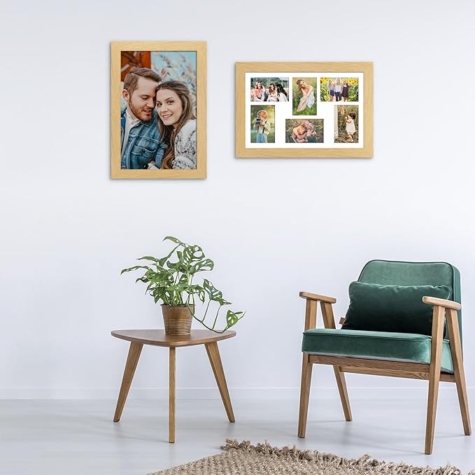 11x17 Picture Frame Display 6 picture frame collage 4x6,Multi Photo Frame with Mat,Plexiglass,Wall Mount Decor,Natural Wood Grain