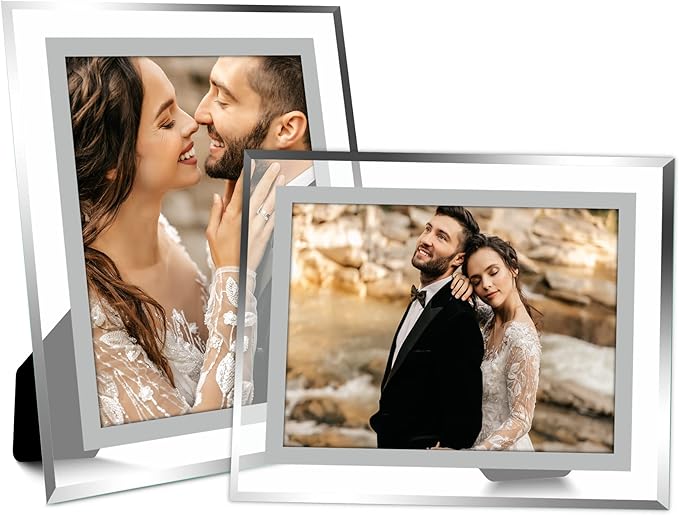 Vienrose 8x10 Picture Frame Set of 2, Clear Glass Photo Frames with Silver Edge, Horizontal or Vertical Display for Tabletop, Desk, Home, Office Decoration