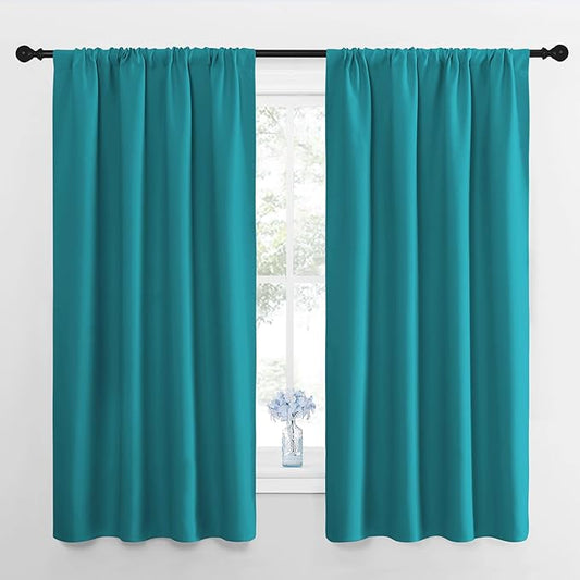 NICETOWN RV Blackout Curtains for Camper Windows, Peacock Blue, 29" Wide by 50" Long, 2 PCs, Short Blackout Curtains & Drapes, Thermal Insulated Blackout Curtain Panels for Kids Room, Play Room