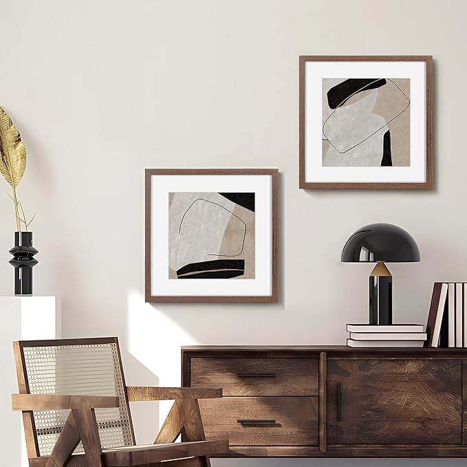 Square 12x12 Picture Frame, Oak Wood Frame 12 by 12, 12"x12" Photo Frames for Wall, 12 x 12 Picture Frame with Mat for 8 x 8, 12x12 Collage Wall Gallery Frame, Tempered Glass - Walnut Color, 1 Pack