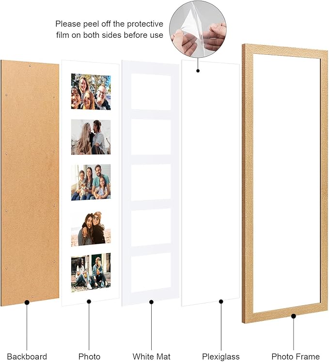 8x24 Collage frame with 5 Openings 4X6 Pictures, Multiple Picture Frame with Mat, Wall or Tabletop Decor, Natural Wood Grain,2 Pack