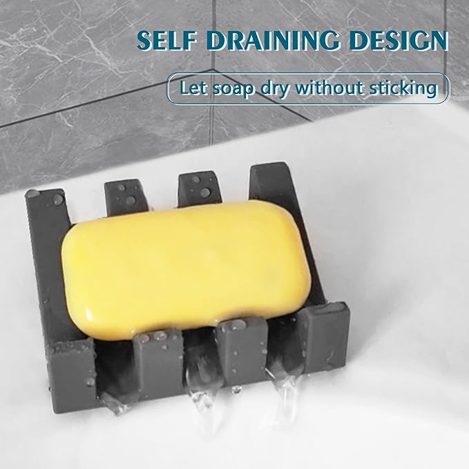 Self Draining Soap Dish,Silicone Suction Cup Soap Holder, Bathroom Soap Dish for Bar Soap,Can Extend Soap Life,Bathroom, Bath Tub, Kitchen Sink(3, Grey)